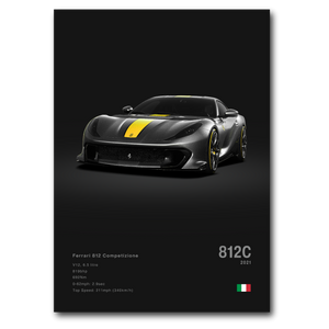 Poster de Ferrari 812 Competizione grise fond noir vue de face