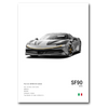 Poster de la Ferrari SF90 Stradale grise sur fond blanc vue de face