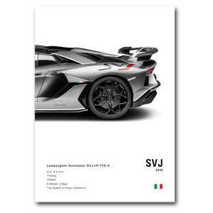 Poster de Lamborghini SVJ grise vue arrière sur fond blanc