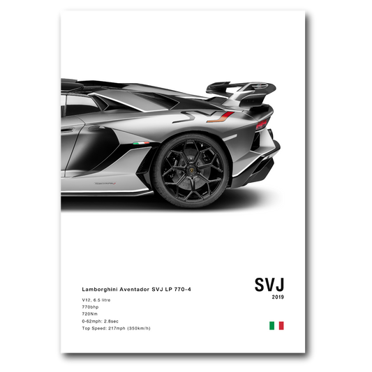 Poster de Lamborghini SVJ grise vue arrière sur fond blanc
