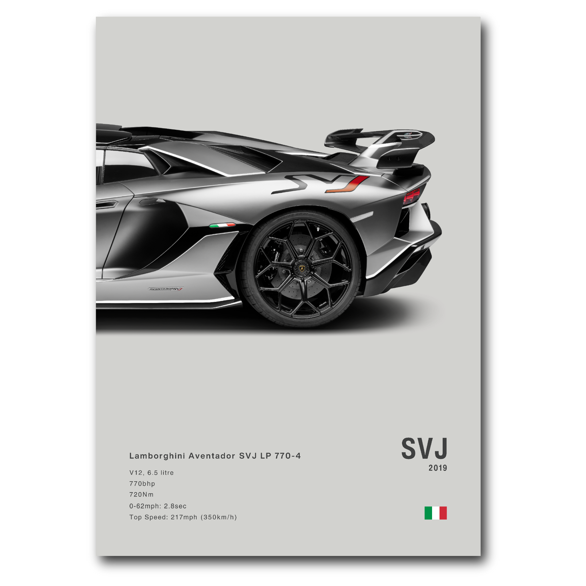 Poster de Lamborghini SVJ grise vue arrière sur fond gris