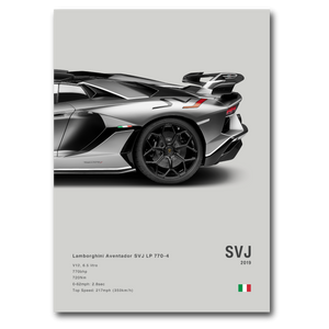 Poster de Lamborghini SVJ grise vue arrière sur fond gris
