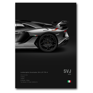 Poster de Lamborghini SVJ grise vue arrière sur fond noir