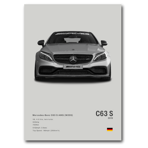 Poster de la Mercedes C63S AMG W205 grise sur fond gris vue de face