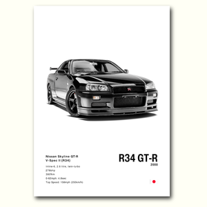 Poster Nissan Skyline GT-R R34 vue de face fond blanc