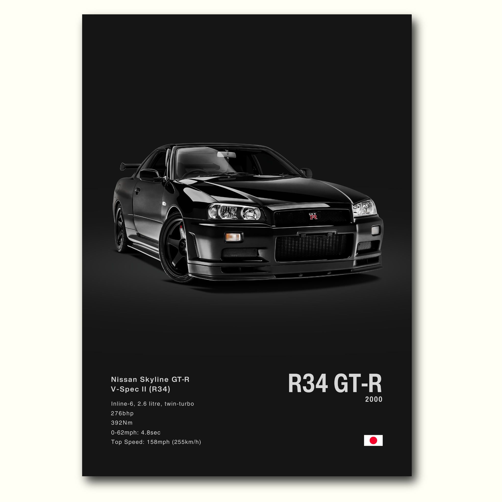 Poster Nissan Skyline GT-R R34 vue de face fond noir